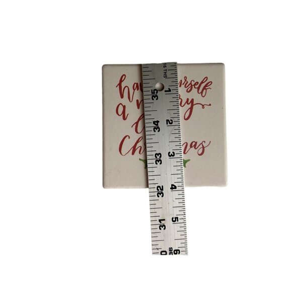 Christmas Holiday Ceramic Coaster Set With Festive Quotes & Holder - Picture 8 of 8
